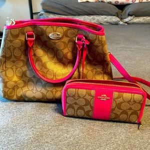 Used Coach satchel with matching wallet